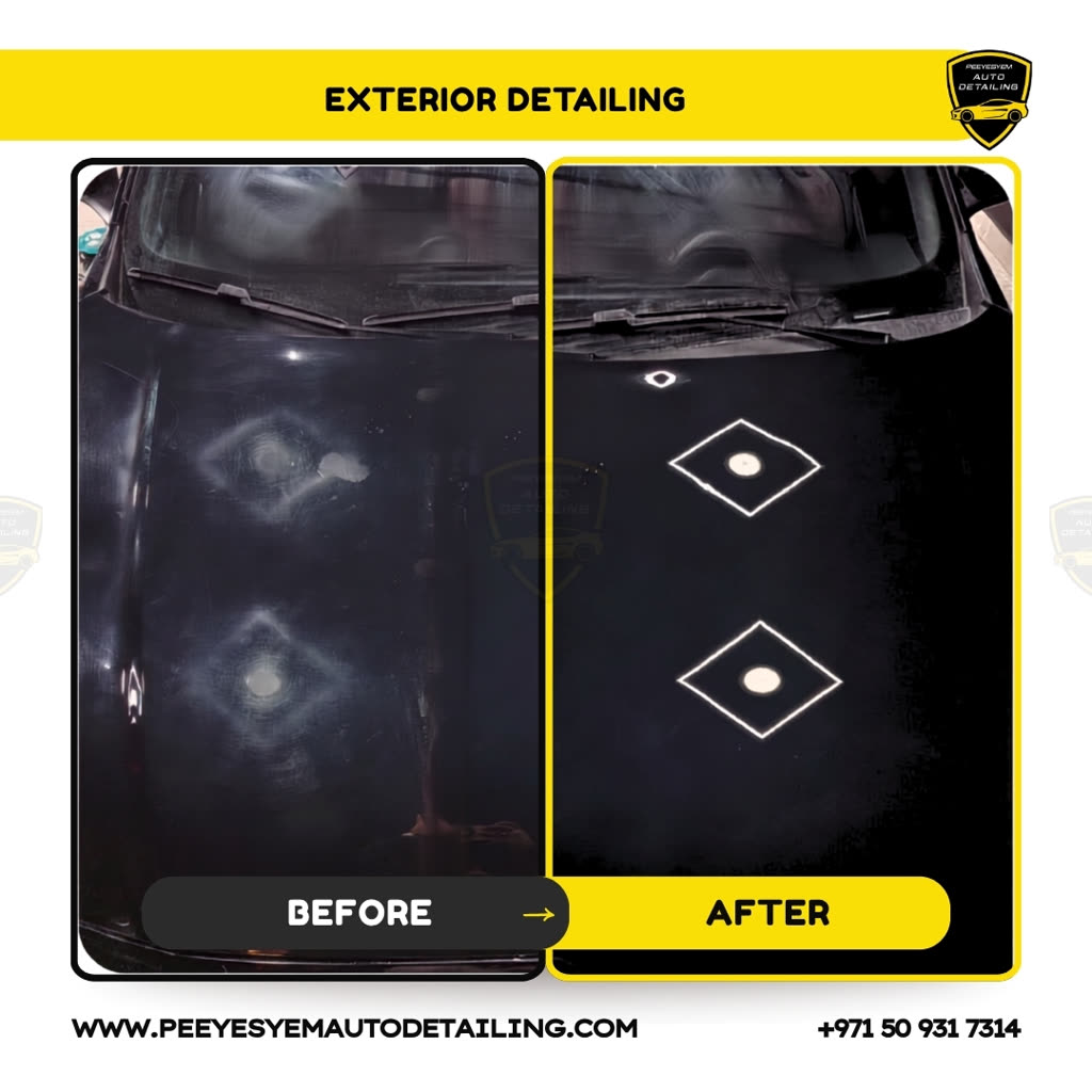 Before and after exterior detailing of a car by Peeyesyem in Deira, Dubai