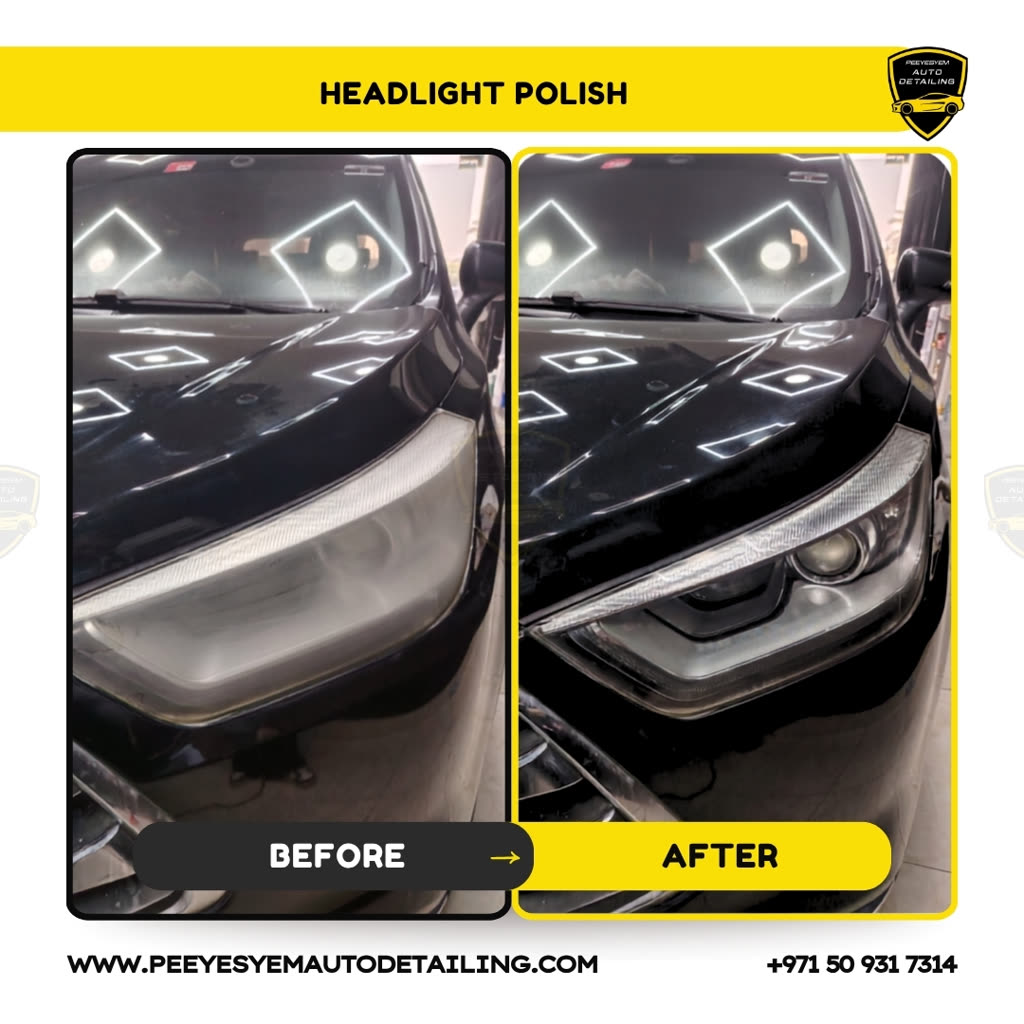 Before and after headlight polishing, restoring clarity to a yellowed headlight, by Peeyesyem