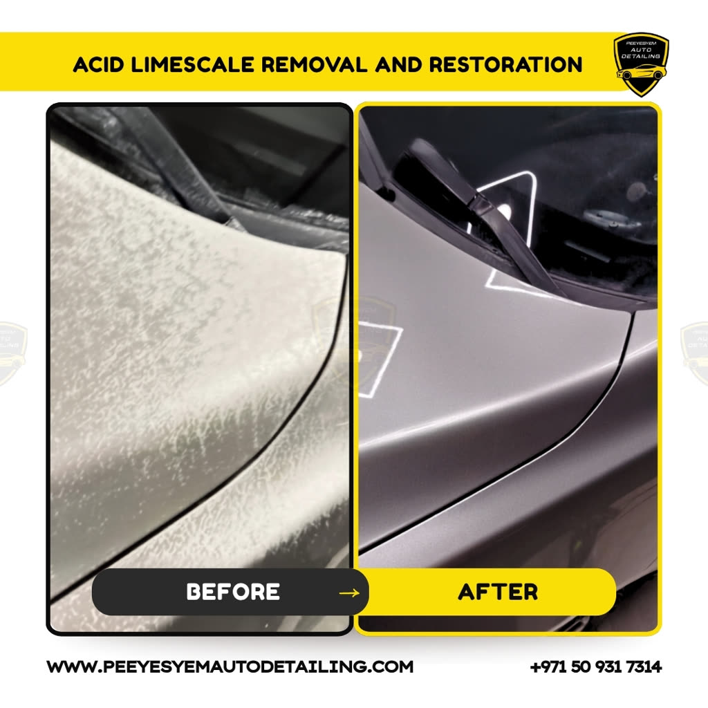 Before and after acid limescale and water-spot removal on car paint by Peeyesyem